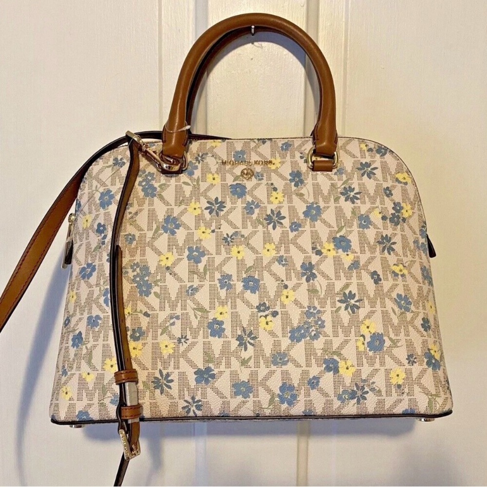 MICHAEL Michael Kors Cream Logo Crossbody with Blue & Yellow Floral Print
